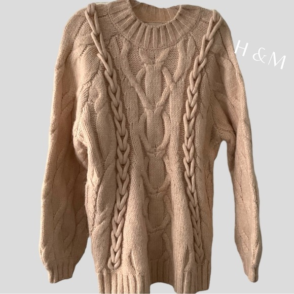 H&M Oversized Peach Pink Mock Turtleneck Chunky Sweater Long Sleeve Sz XS/S - Picture 1 of 6